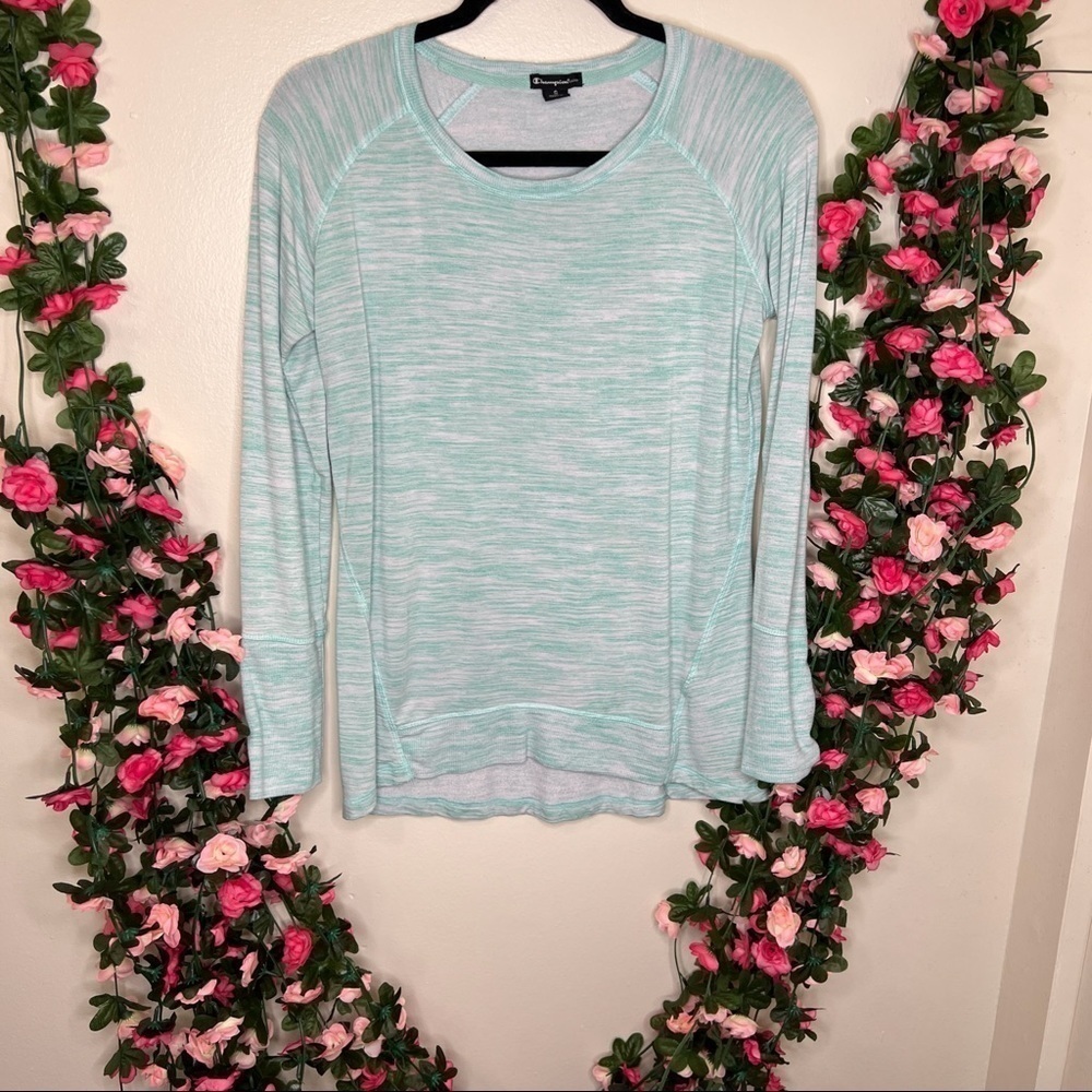 Champion Teal Aqua Blue Long Sleeve Athletic Shirt Womens Small Casual - Picture 1 of 8